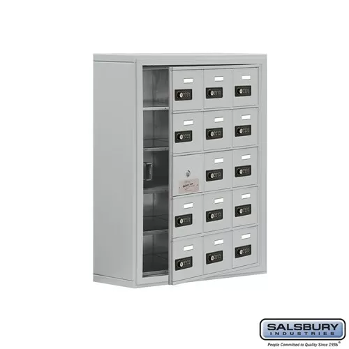 Cell Phone Storage Locker - with Front Access Panel - 5 Door High Unit (8 Inch Deep Compartments) - 15 A Doors (14 usable) - Surface Mounted - Resettable Combination Locks