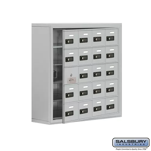 Cell Phone Storage Locker - with Front Access Panel - 5 Door High Unit (8 Inch Deep Compartments) - 20 A Doors (19 usable) - Surface Mounted - Resettable Combination Locks