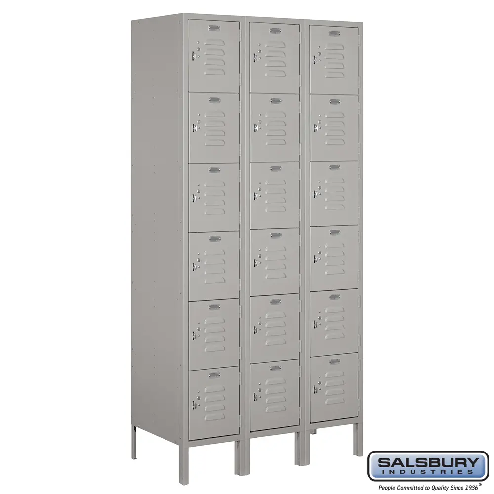 Standard Metal Locker - Six Tier Box Style - 3 Wide - 6 Feet High - 18 Inches Deep