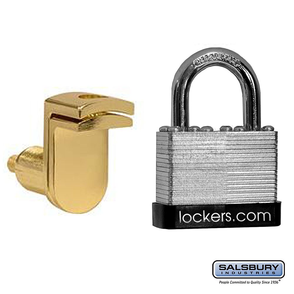 Key Padlock - with Gold Finish Hasp - for Solid Oak Executive Wood Locker Door- with (2) Keys