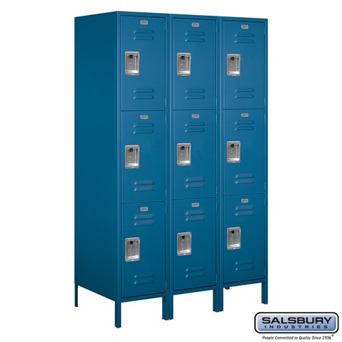 18" Wide Triple Tier Standard Metal Locker - 3 Wide - 6 Feet High - 21 Inches Deep