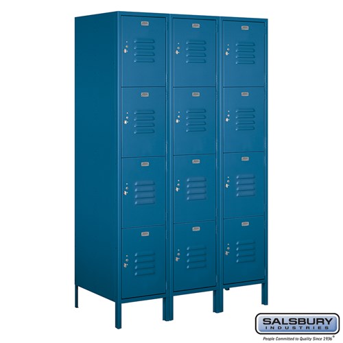 18" Wide Four Tier Standard Metal Locker - 3 Wide - 6 Feet High - 21 Inches Deep