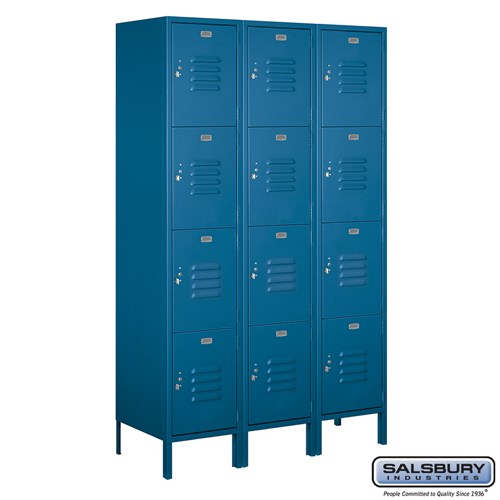 18" Wide Four Tier Standard Metal Locker - 3 Wide - 6 Feet High - 18 Inches Deep