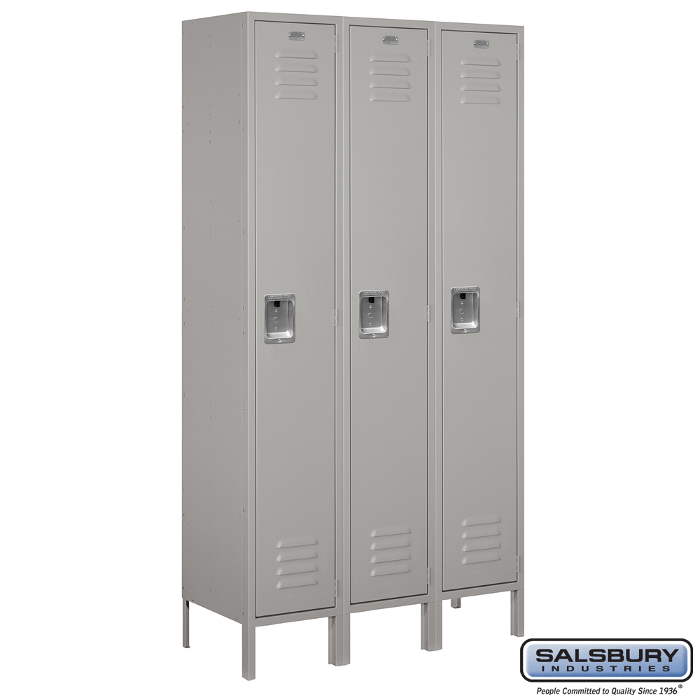 Extra Wide Standard Metal Locker - Single Tier - 3 Wide - 6 Feet High - 15 Inches Deep