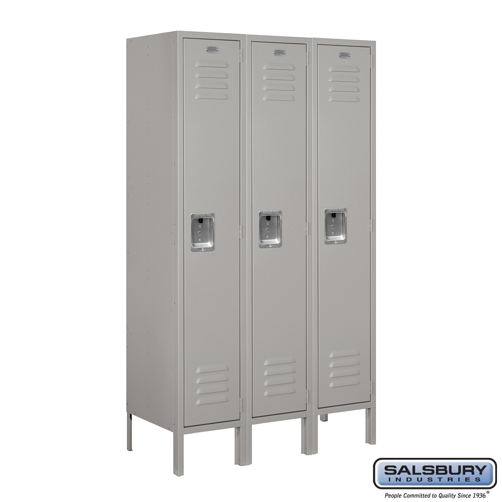 Standard Metal Locker - Single Tier - 3 Wide - 5 Feet High - 15 Inches Deep - Choose Color