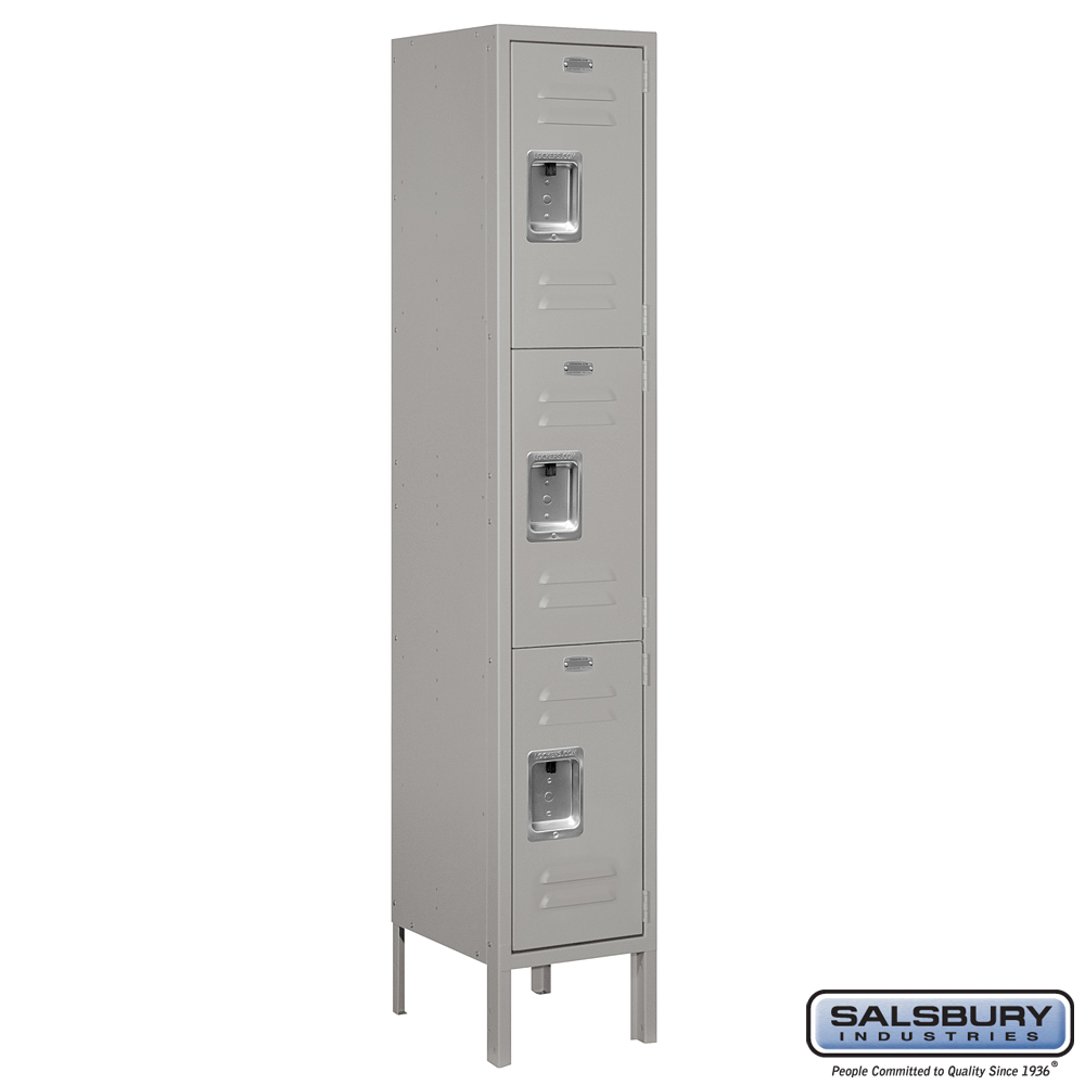 Standard Metal Locker - Triple Tier - 1 Wide - 5 Feet High - 12 Inches Deep