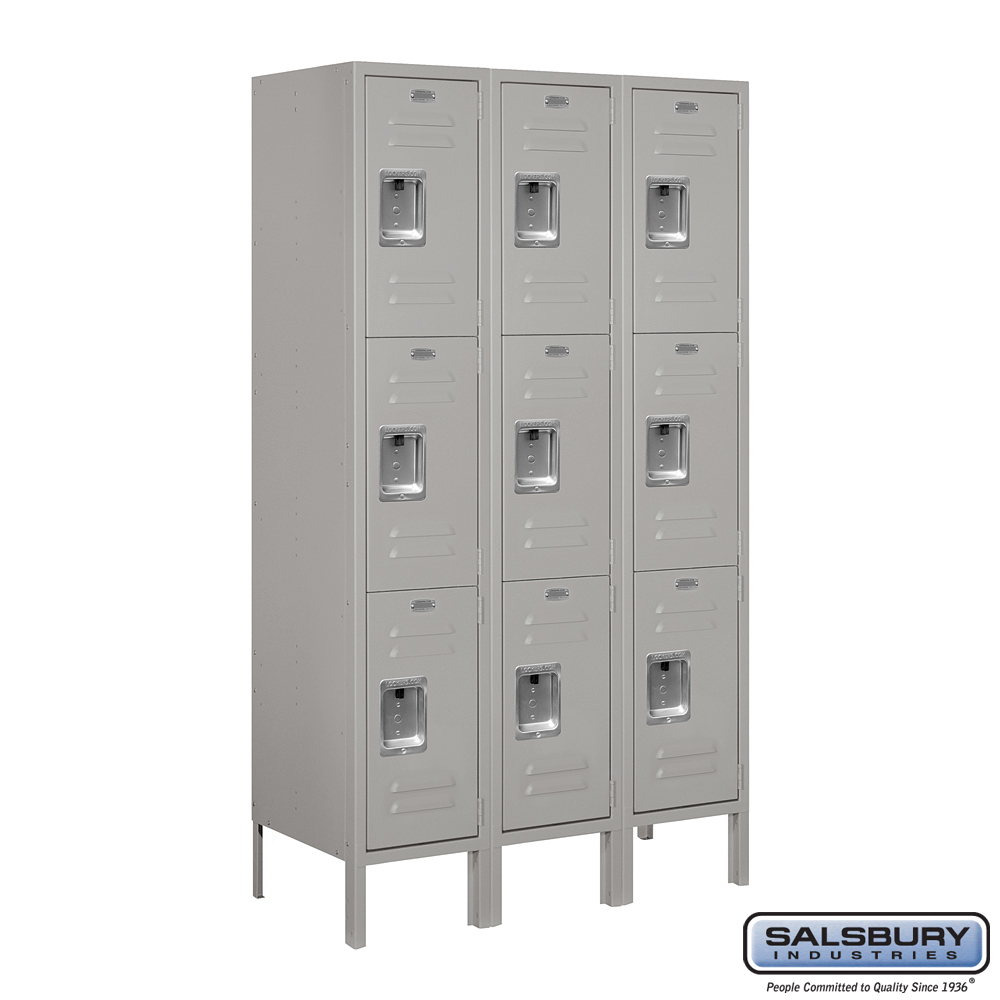 Standard Metal Locker - Triple Tier - 3 Wide - 5 Feet High - 15 Inches Deep