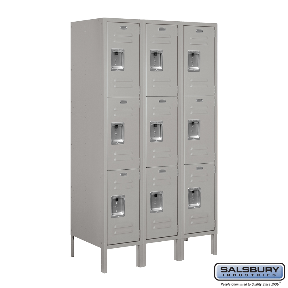 Standard Metal Locker - Triple Tier - 3 Wide - 5 Feet High - 18 Inches Deep - Choose Color