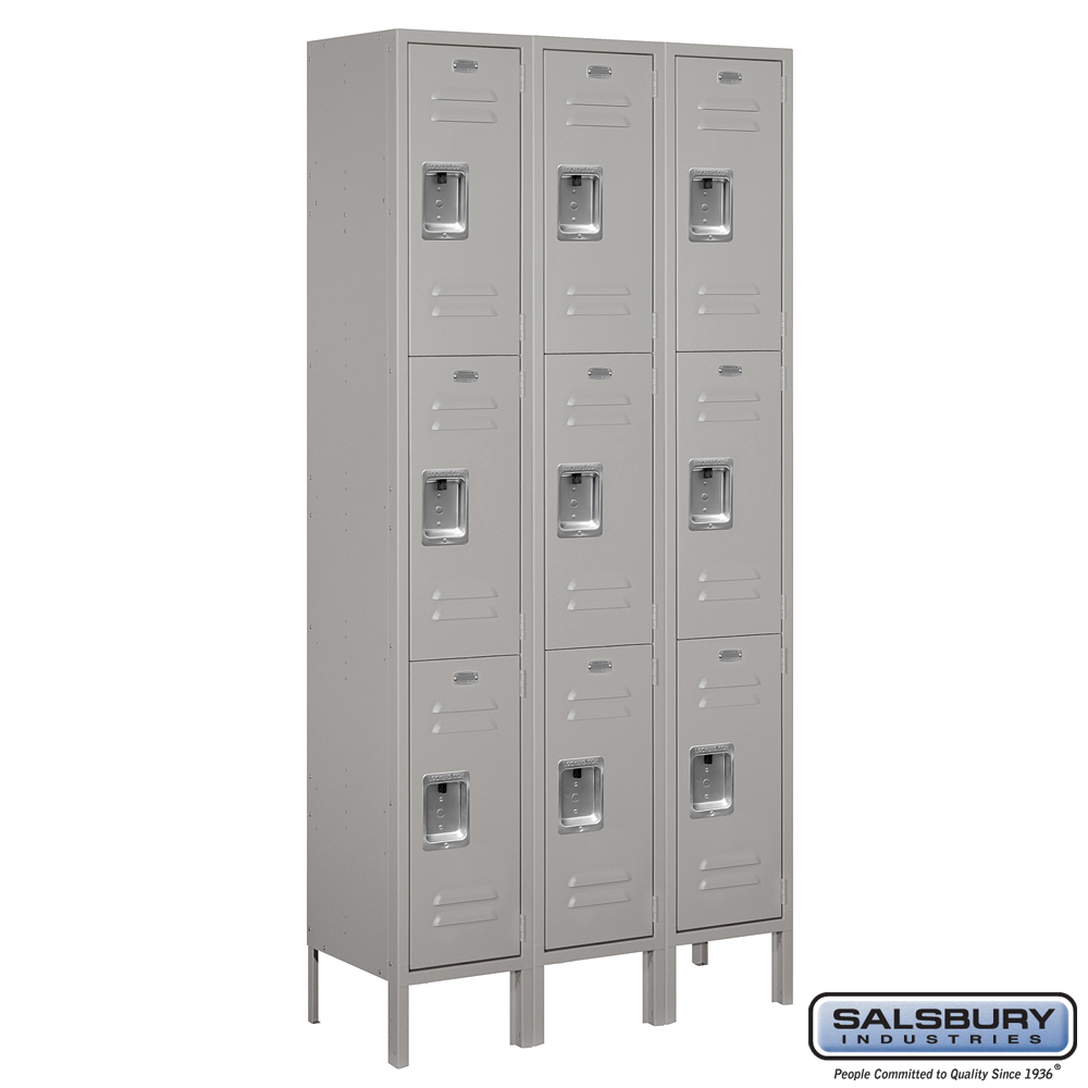 Standard Metal Locker - Triple Tier - 3 Wide - 6 Feet High - 12 Inches Deep