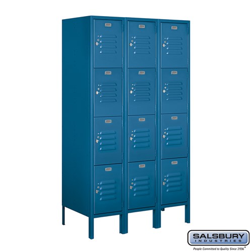 12" Wide Four Tier Standard Metal Locker - 3 Wide - 5 Feet High - 18 Inches Deep