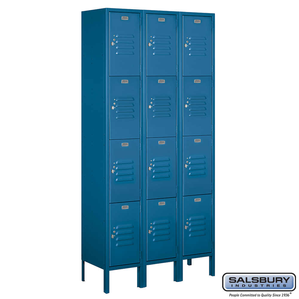 12" Wide Four Tier Standard Metal Locker - 3 Wide - 6 Feet High - 12 Inches Deep