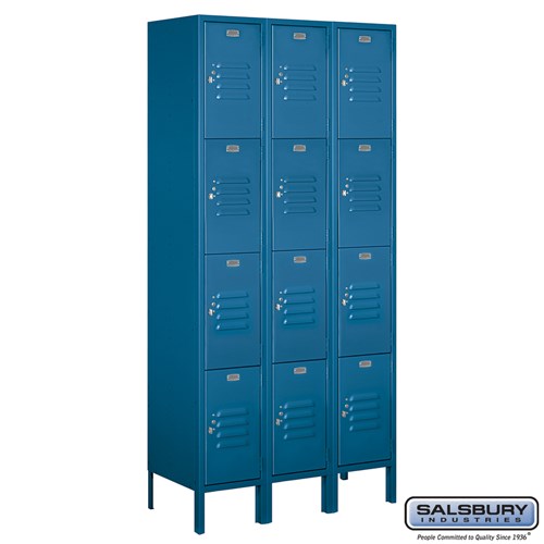 12" Wide Four Tier Standard Metal Locker - 3 Wide - 6 Feet High - 15 Inches Deep