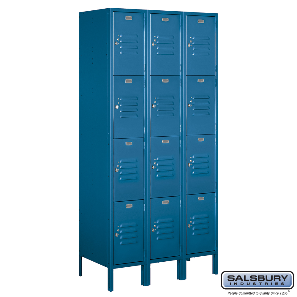 12" Wide Four Tier Standard Metal Locker - 3 Wide - 6 Feet High - 18 Inches Deep