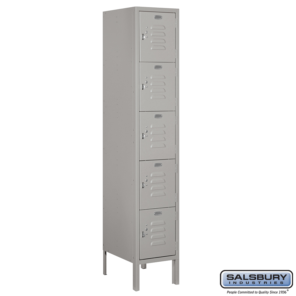 Standard Metal Locker - Five Tier Box Style - 1 Wide - 5 Feet High - 15 Inches Deep - Choose Color