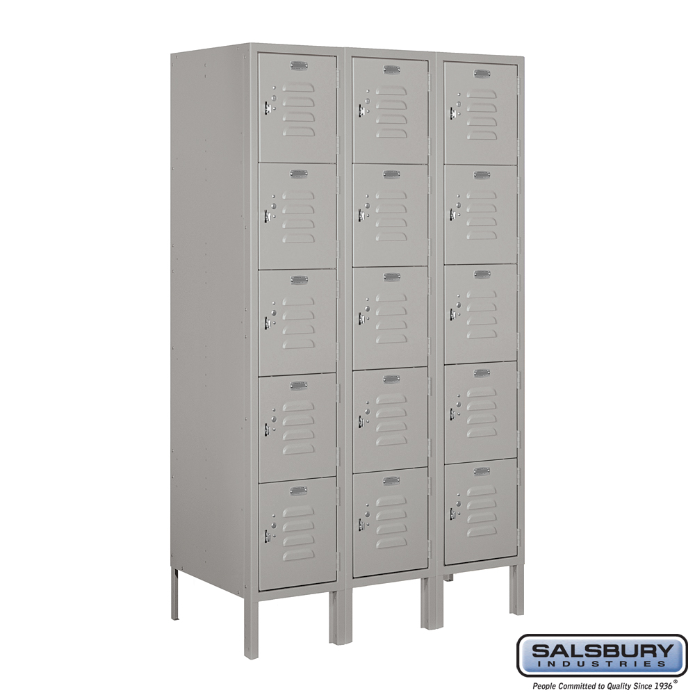 Standard Metal Locker - Five Tier Box Style - 3 Wide - 5 Feet High - 18 Inches Deep