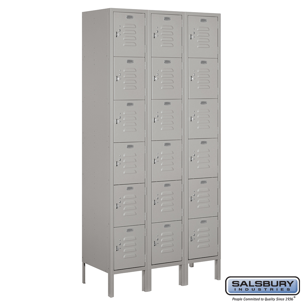 Standard Metal Locker - Six Tier Box Style - 3 Wide - 6 Feet High - 15 Inches Deep