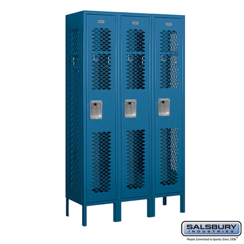 12" Wide Single Tier Vented Metal Locker - 3 Wide - 5 Feet High - 12 Inches Deep