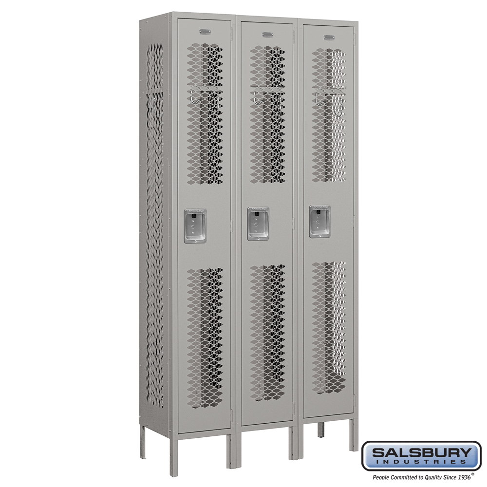 Vented Metal Locker - Single Tier - 3 Wide - 6 Feet High - 12 Inches Deep - Choose Color
