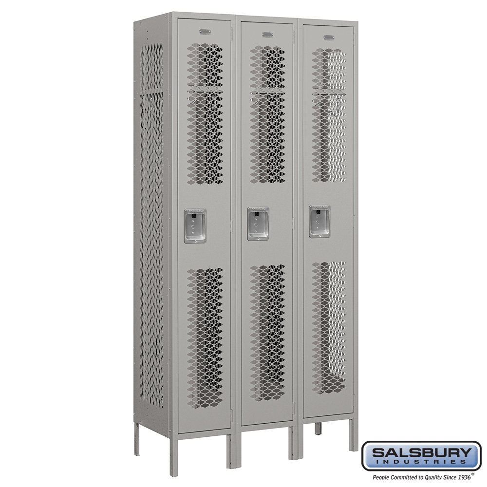 Vented Metal Locker - Single Tier - 3 Wide - 6 Feet High - 15 Inches Deep - Choose Color