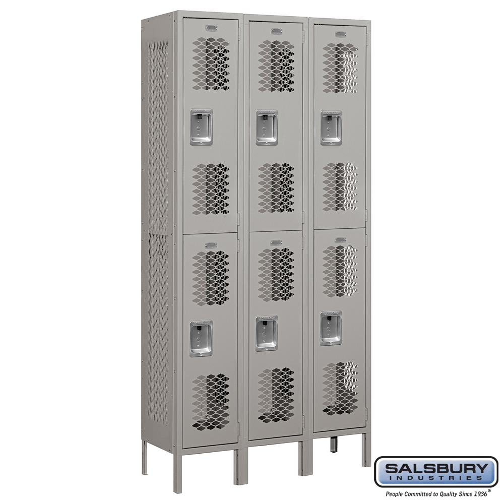 Vented Metal Locker - Double Tier - 3 Wide - 6 Feet High - 12 Inches Deep - Choose Color