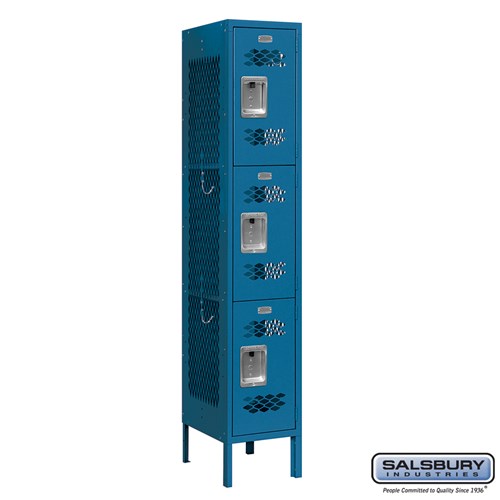 12" Wide Triple Tier Vented Metal Locker - 1 Wide - 5 Feet High - 15 Inches Deep