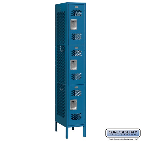12" Wide Triple Tier Vented Metal Locker - 1 Wide - 6 Feet High - 15 Inches Deep