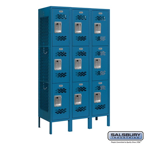 12" Wide Triple Tier Vented Metal Locker - 3 Wide - 5 Feet High - 15 Inches Deep