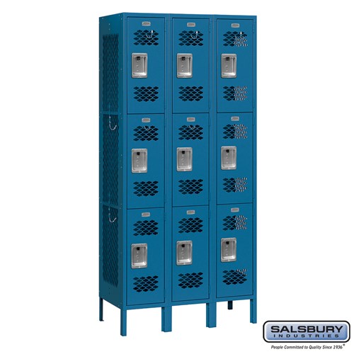 12" Wide Triple Tier Vented Metal Locker - 3 Wide - 6 Feet High - 12 Inches Deep