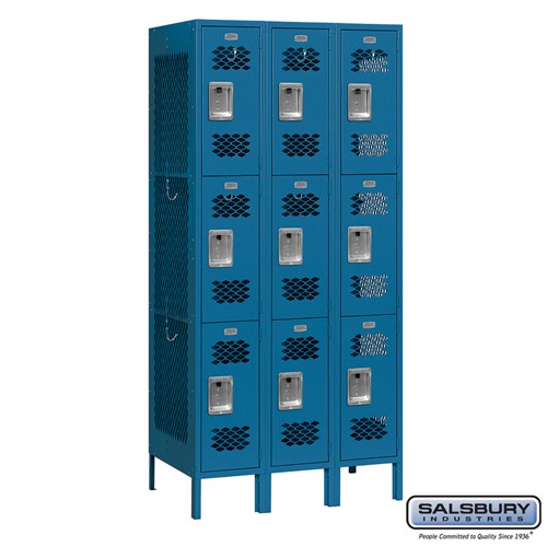 12" Wide Triple Tier Vented Metal Locker - 3 Wide - 6 Feet High - 18 Inches Deep