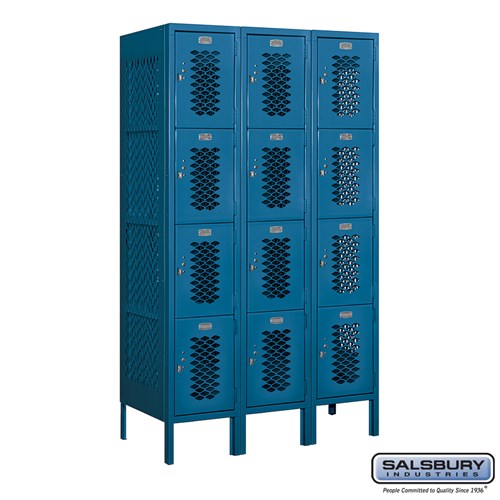 12" Wide Four Tier Vented Metal Locker - 3 Wide - 5 Feet High - 18 Inches Deep