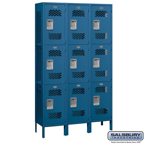 Extra Wide Vented Metal Locker - Triple Tier - 3 Wide - 6 Feet High - 15 Inches Deep