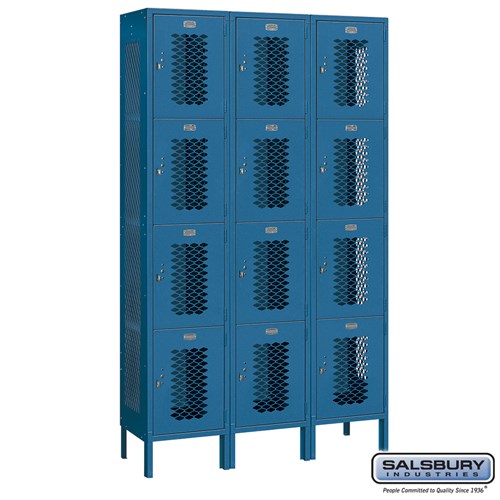 15" Wide Four Tier Vented Metal Locker - 3 Wide - 6 Feet High - 15 Inches Deep