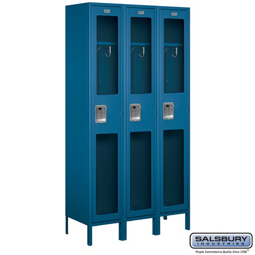 15" Wide Single Tier See-Through Metal Locker - 3 Wide - 6 Feet High - 15 Inches Deep