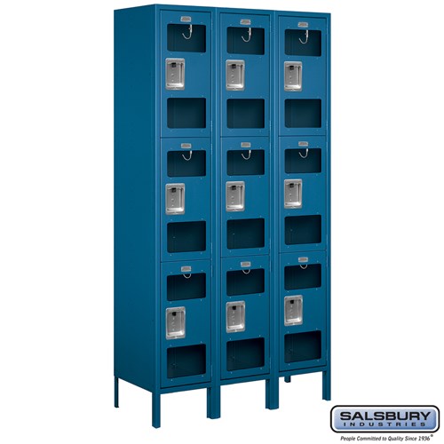 15" Wide Triple Tier See-Through Metal Locker - 3 Wide - 6 Feet High - 15 Inches Deep