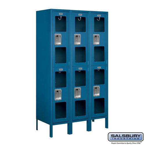 12" Wide Double Tier See-Through Metal Locker - 3 Wide - 5 Feet High - 15 Inches Deep
